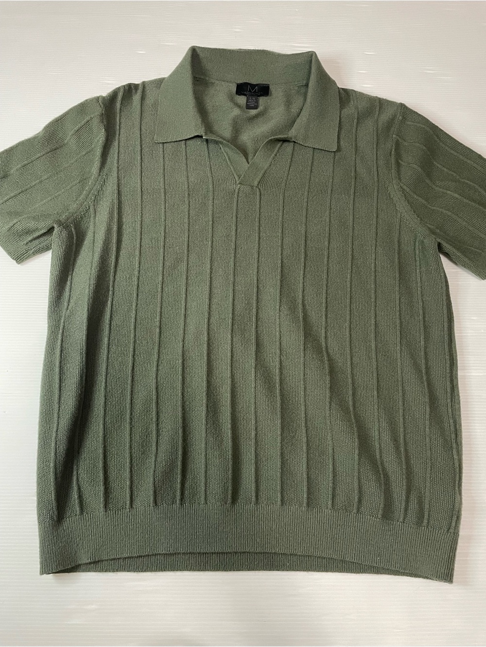 Magaschoni Johnny Collar Knit Polo Shirt Olive Green Large